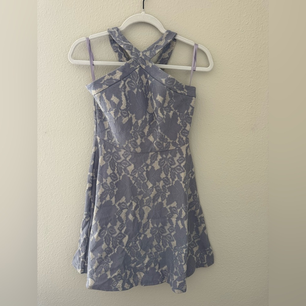 Slate Blue Lace Flare Dress